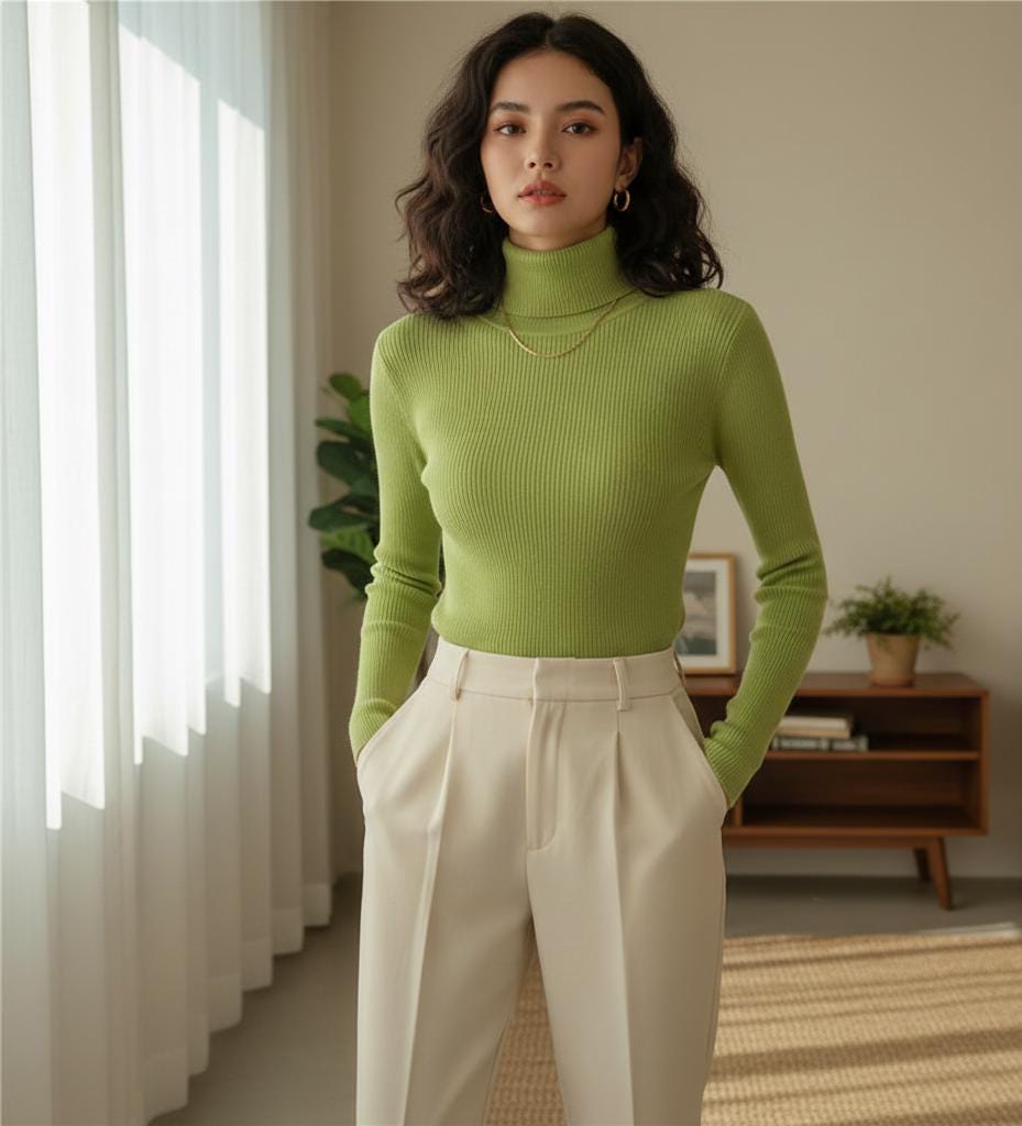 Ribbed Knit Turtleneck Sweater – Slim Fit Long Sleeve Jumper