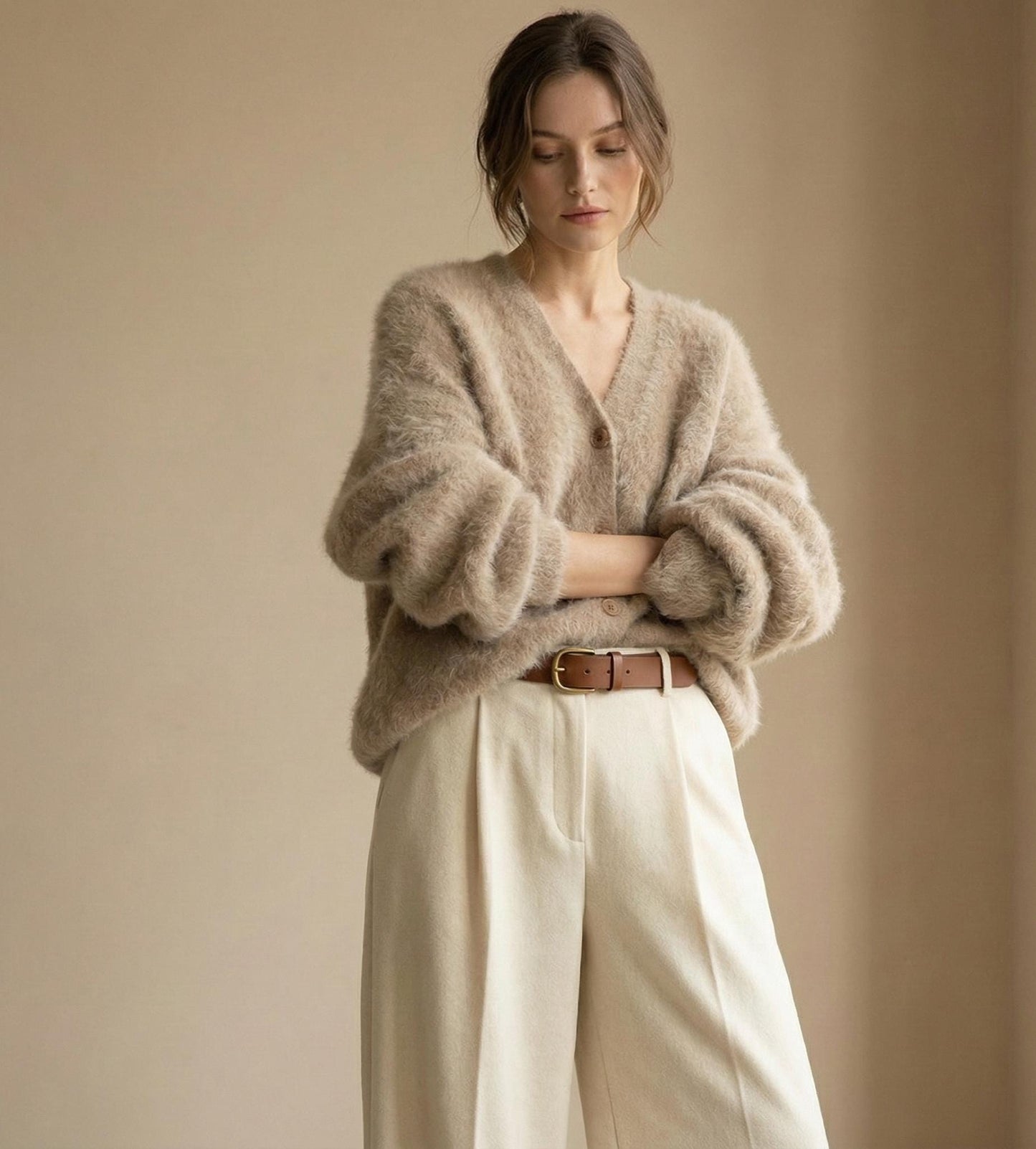 Fluffy Mohair Look Cardigan for Women – Oversized Soft Knit Button Up Sweater, Cozy Winter Cardigan, 7 Colours