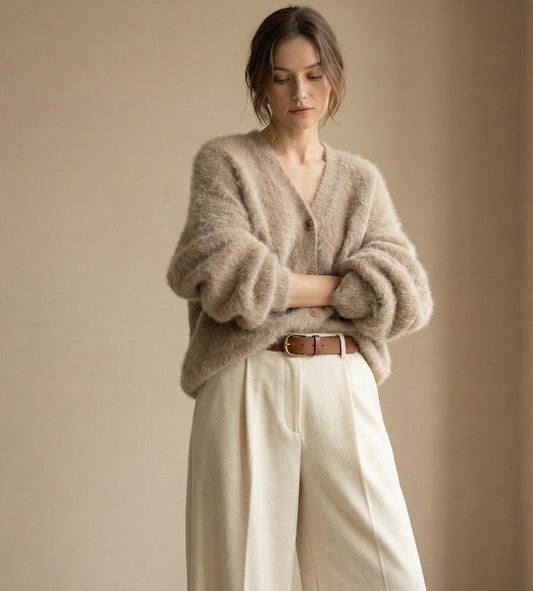 Fluffy Mohair Look Cardigan for Women – Oversized Soft Knit Button Up Sweater, Cozy Winter Cardigan, 7 Colours