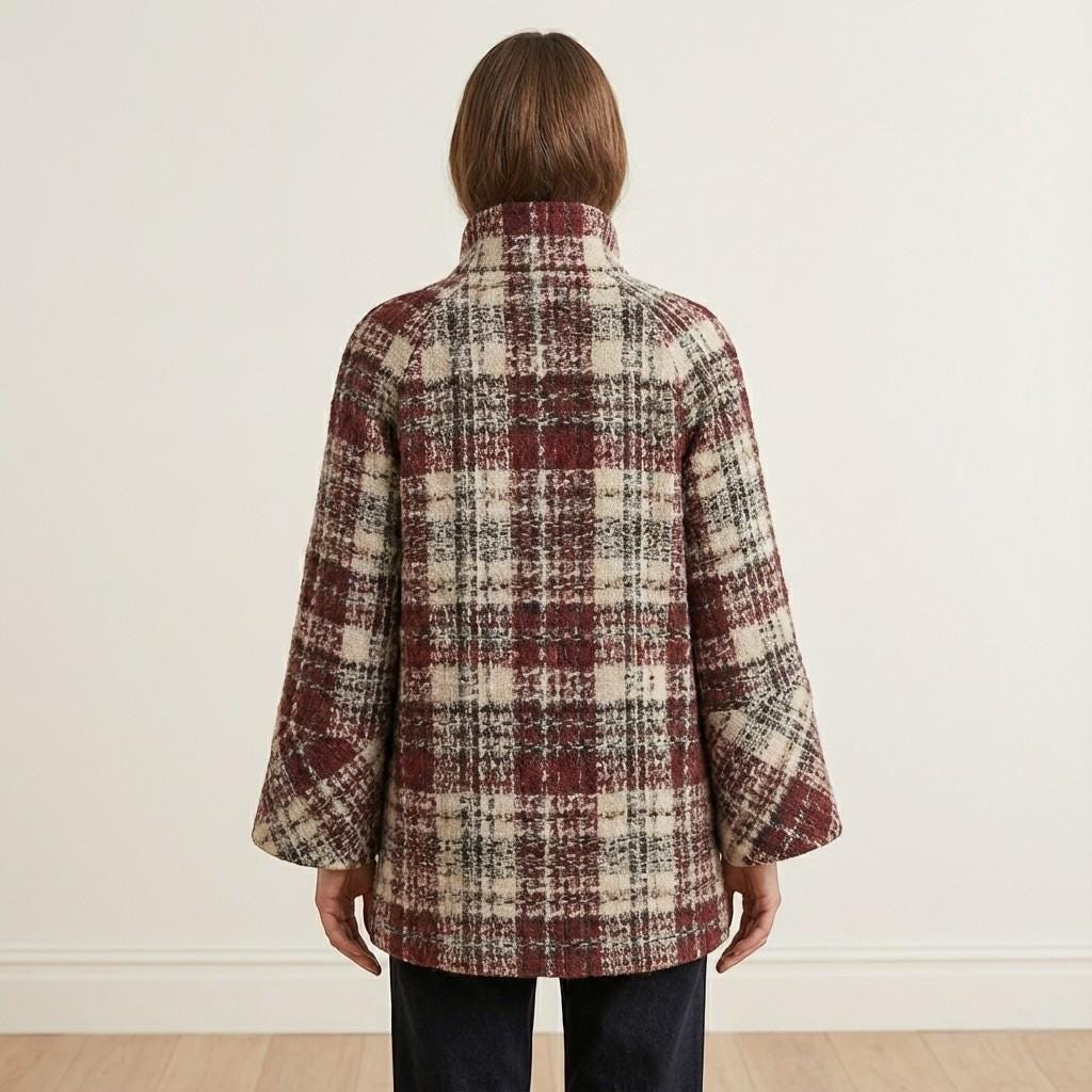 Plaid Tweed Coat | Houndstooth Wool Blend Jacket