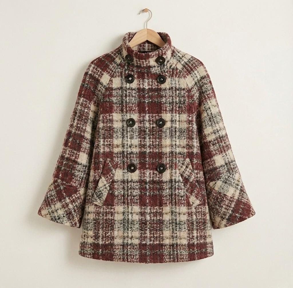 Plaid Tweed Coat | Houndstooth Wool Blend Jacket