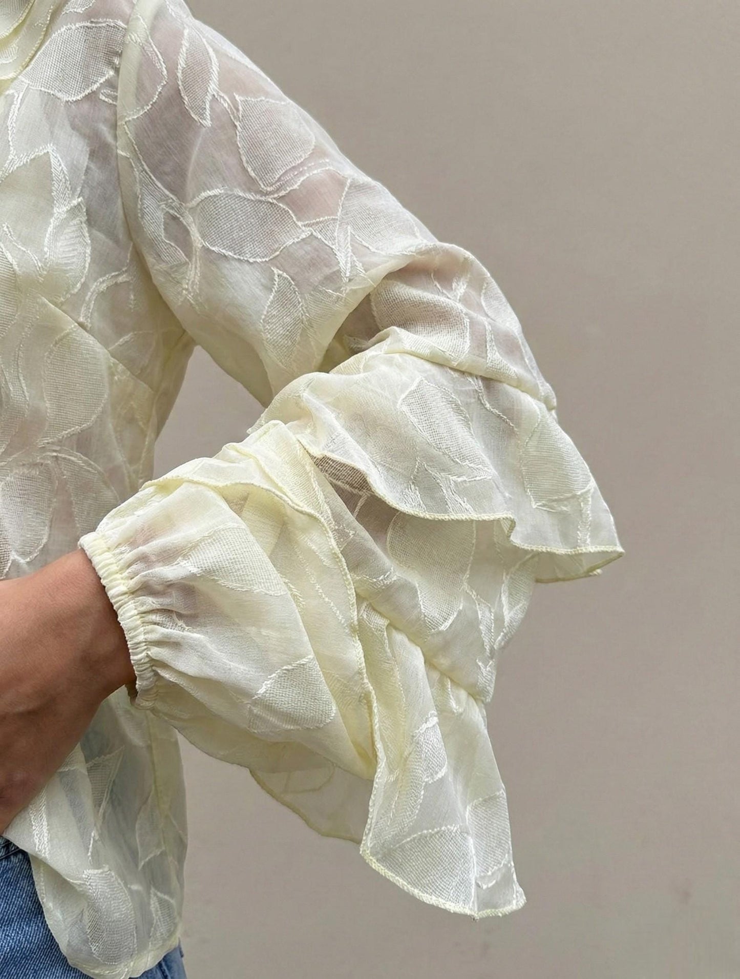 Sheer Ruffle Sleeve Blouse with Front Tie | Lightweight Romantic Top for Everyday Wear