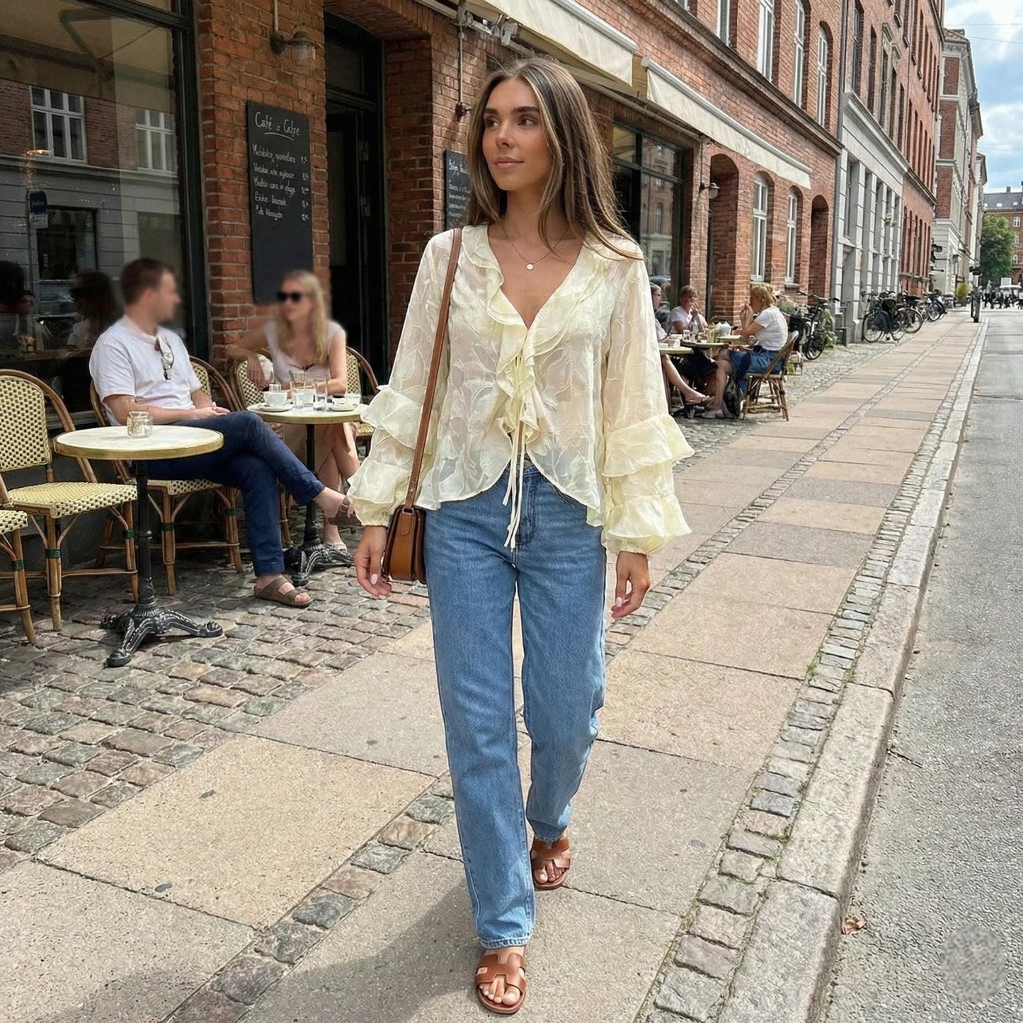 Sheer Ruffle Sleeve Blouse with Front Tie | Lightweight Romantic Top for Everyday Wear
