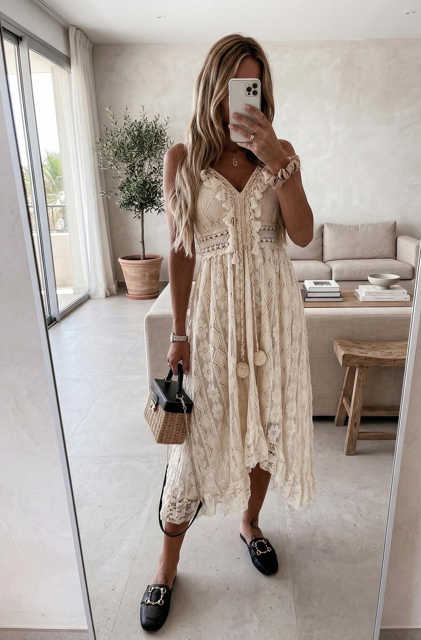 Boho Lace Maxi Dress, Romantic Summer Beach Sundress, Flowy Vacation Spaghetti Strap