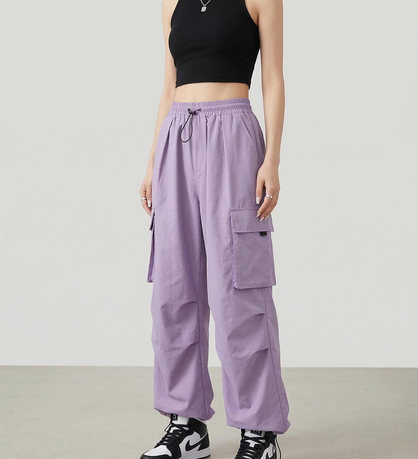 Y2K Cargo Pants Women, Baggy Wide Leg Trousers, Streetwear Style Polyester