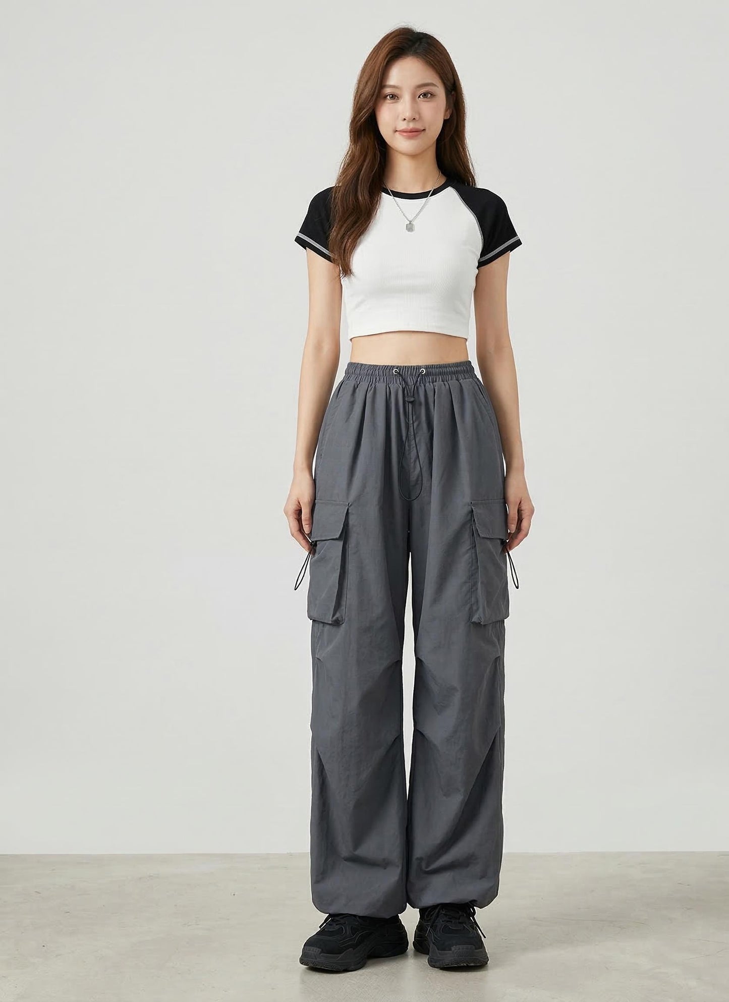 Y2K Cargo Pants Women, Baggy Wide Leg Trousers, Streetwear Style Polyester