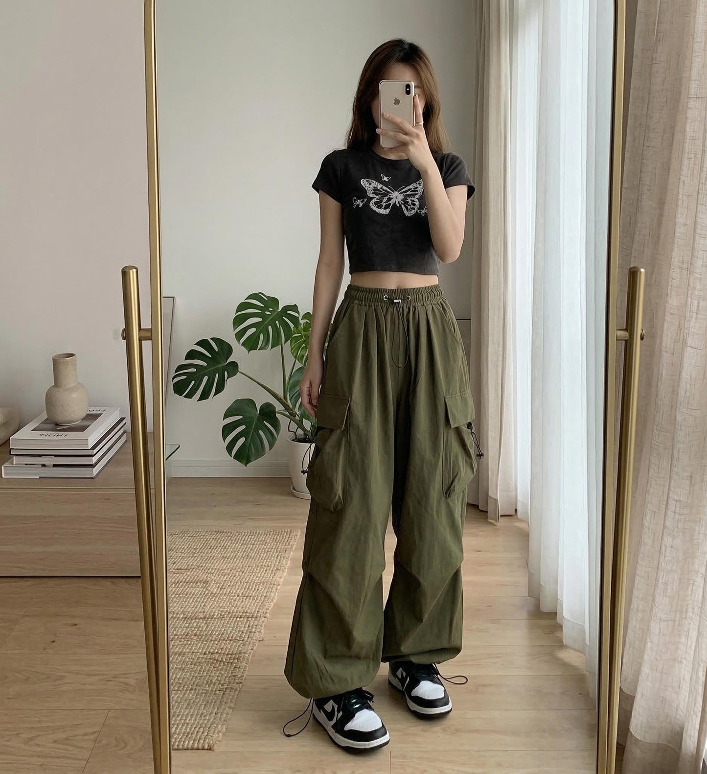 Y2K Cargo Pants Women, Baggy Wide Leg Trousers, Streetwear Style Polyester