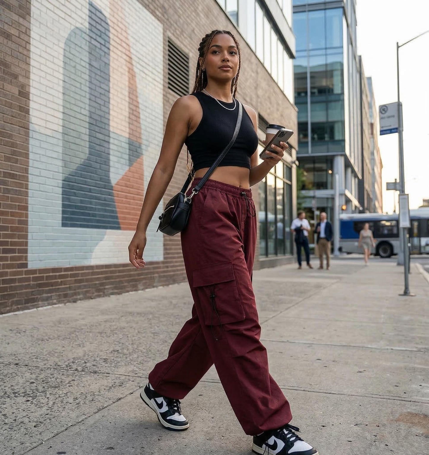 Y2K Cargo Pants Women, Baggy Wide Leg Trousers, Streetwear Style Polyester