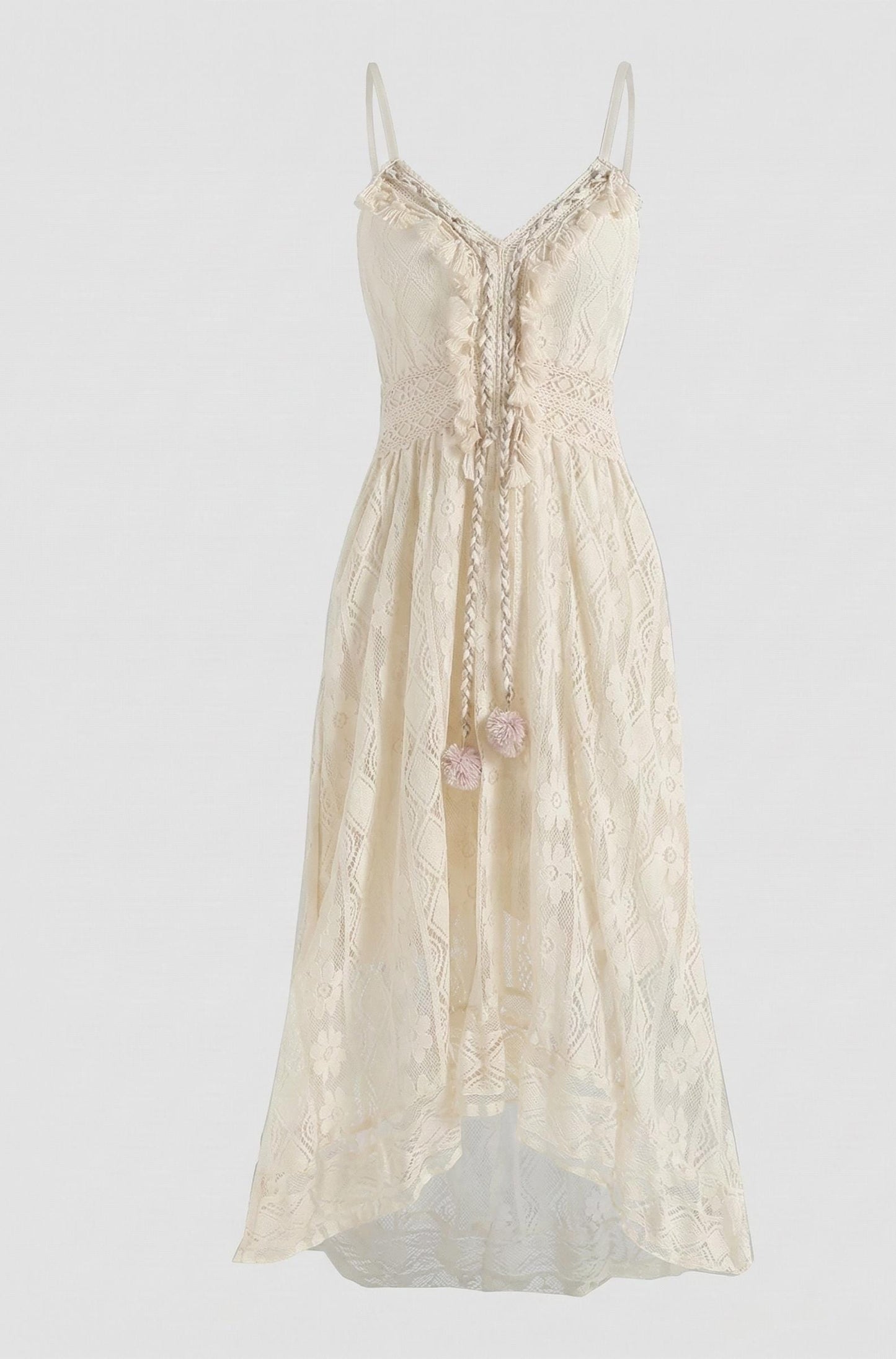 Boho Lace Maxi Dress, Romantic Summer Beach Sundress, Flowy Vacation Spaghetti Strap