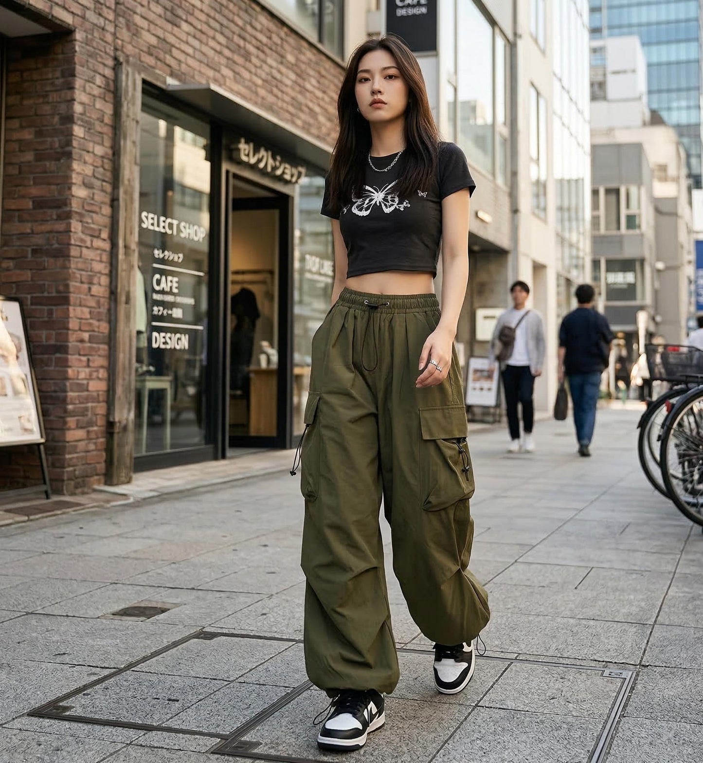 Y2K Cargo Pants Women, Baggy Wide Leg Trousers, Streetwear Style Polyester