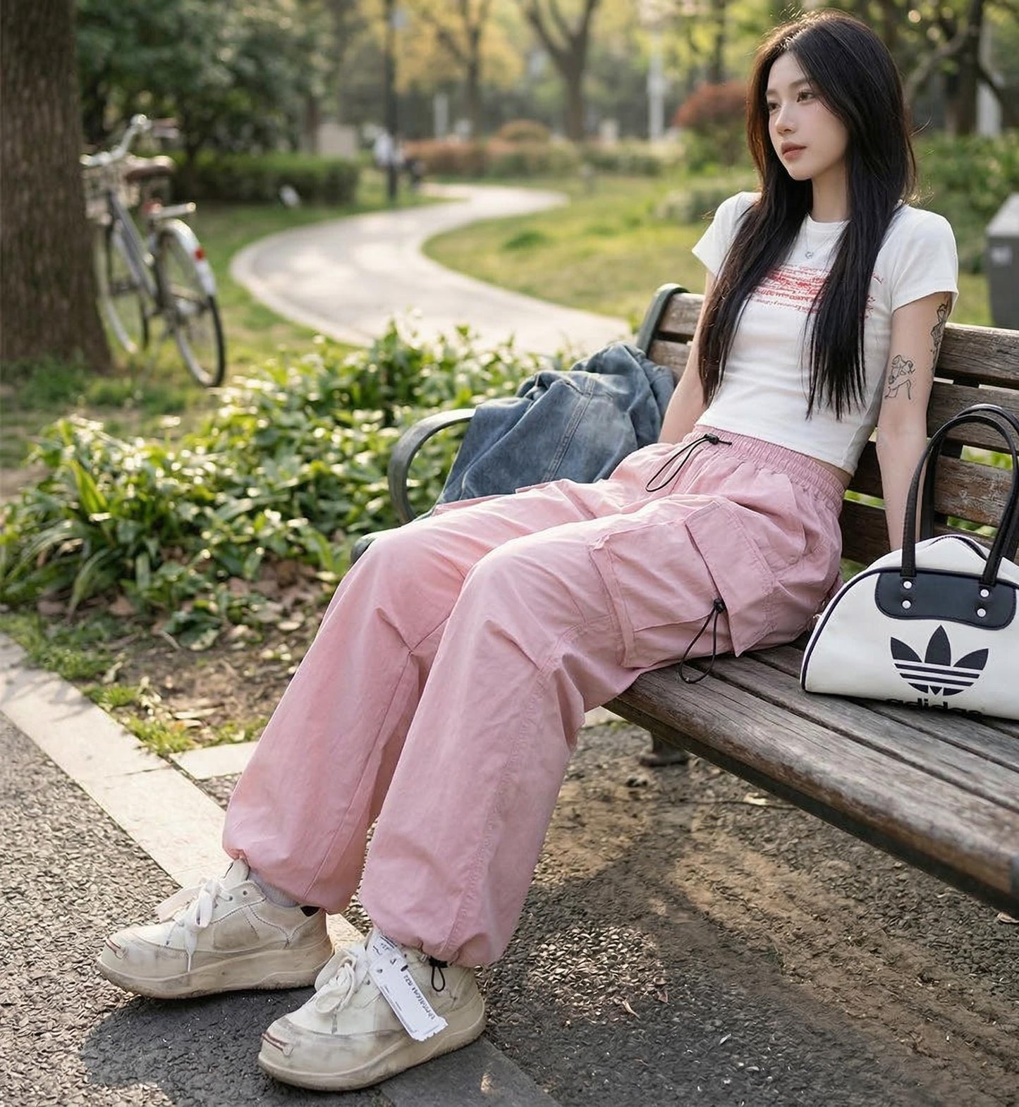 Y2K Cargo Pants Women, Baggy Wide Leg Trousers, Streetwear Style Polyester