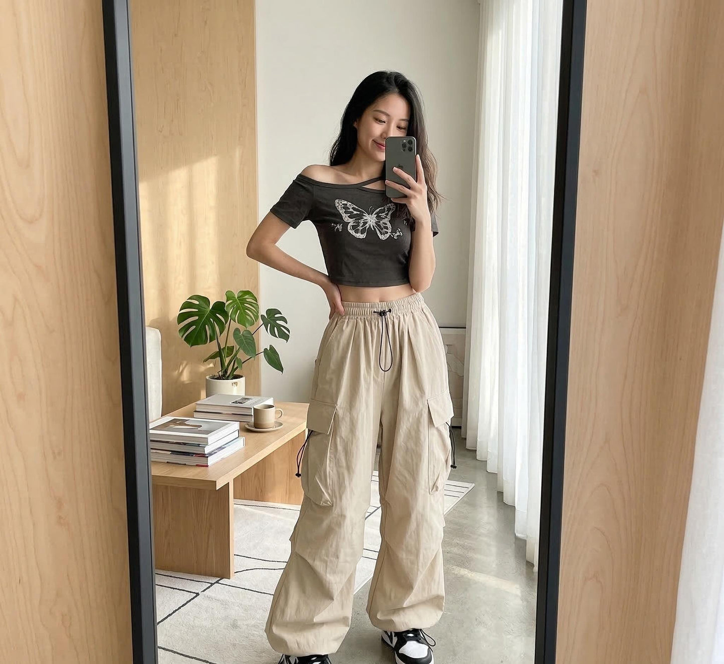 Y2K Cargo Pants Women, Baggy Wide Leg Trousers, Streetwear Style Polyester