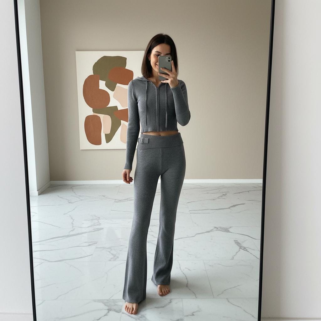 Women's Zip Hoodie Sweater and High Waist Pants Tracksuit Set