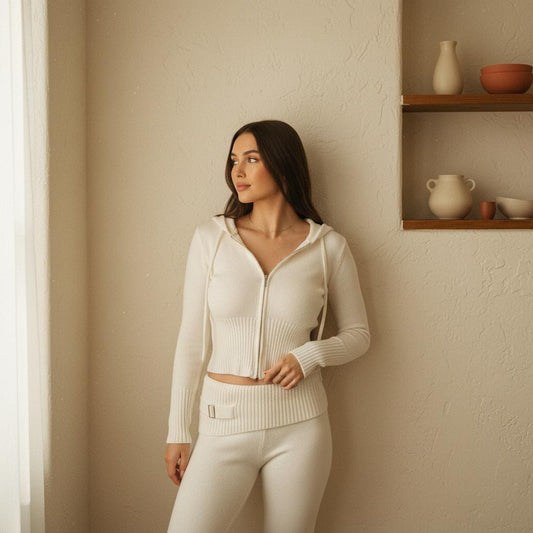 Women's Zip Hoodie Sweater and High Waist Pants Tracksuit Set