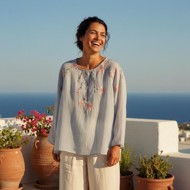 Floral Embroidered Cotton Shirt, Long Sleeve Sun Protection (Plus Sizes M-4XL)