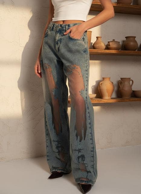 Straight-Leg Vintage Jeans: Hollow Pattern Denim (Women’s Sizes)