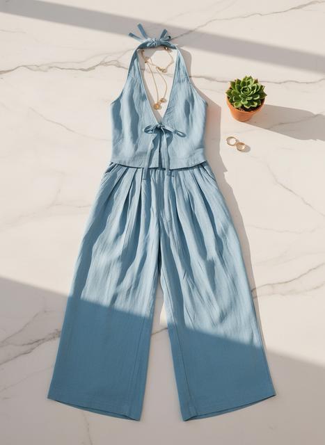 Two-Piece Summer Outfit: Sleeveless Vest and Wide Pants (6 Colors, XS-XXL)