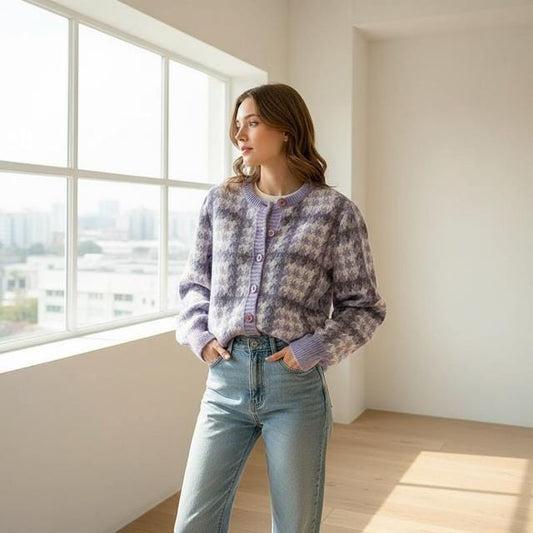 Oversized Chunky Cardigan Sweater - Japanese Style Puff Sleeve Knit