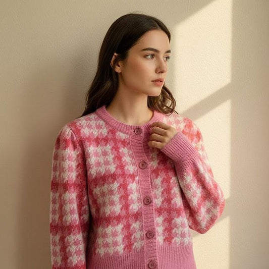 Oversized Chunky Cardigan Sweater - Japanese Style Puff Sleeve Knit
