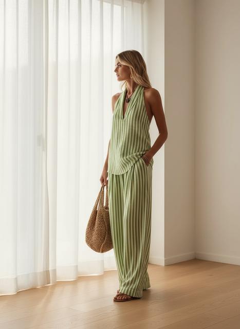 Striped Wide-Leg Pants & Top Set - Lightweight Summer Style