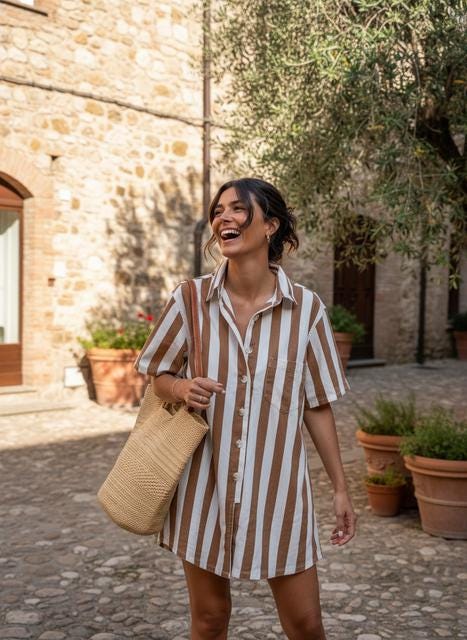 Brown Stripe Romper: Button-Down Casual Summer Shorts Jumpsuit