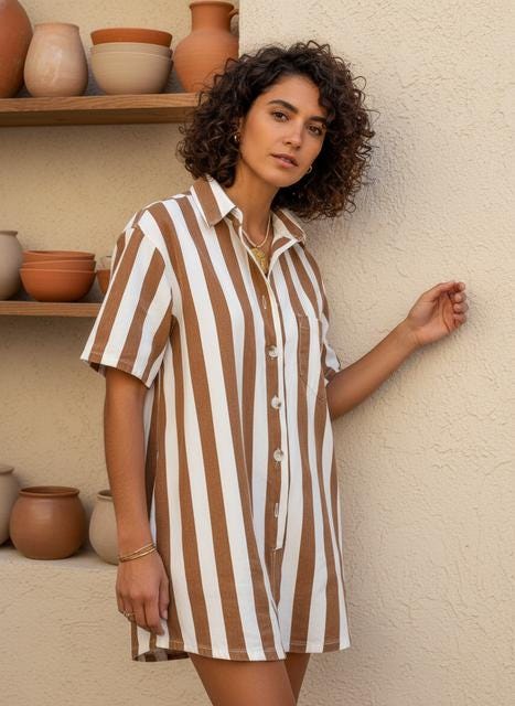 Brown Stripe Romper: Button-Down Casual Summer Shorts Jumpsuit