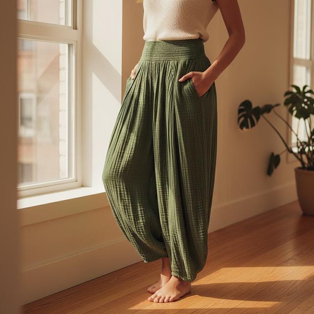 Wide Leg Chambray Pants: Casual Slimming Style (High Waist S-XL)