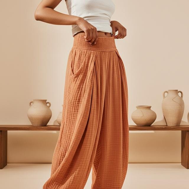 Wide Leg Chambray Pants: Casual Slimming Style (High Waist S-XL)