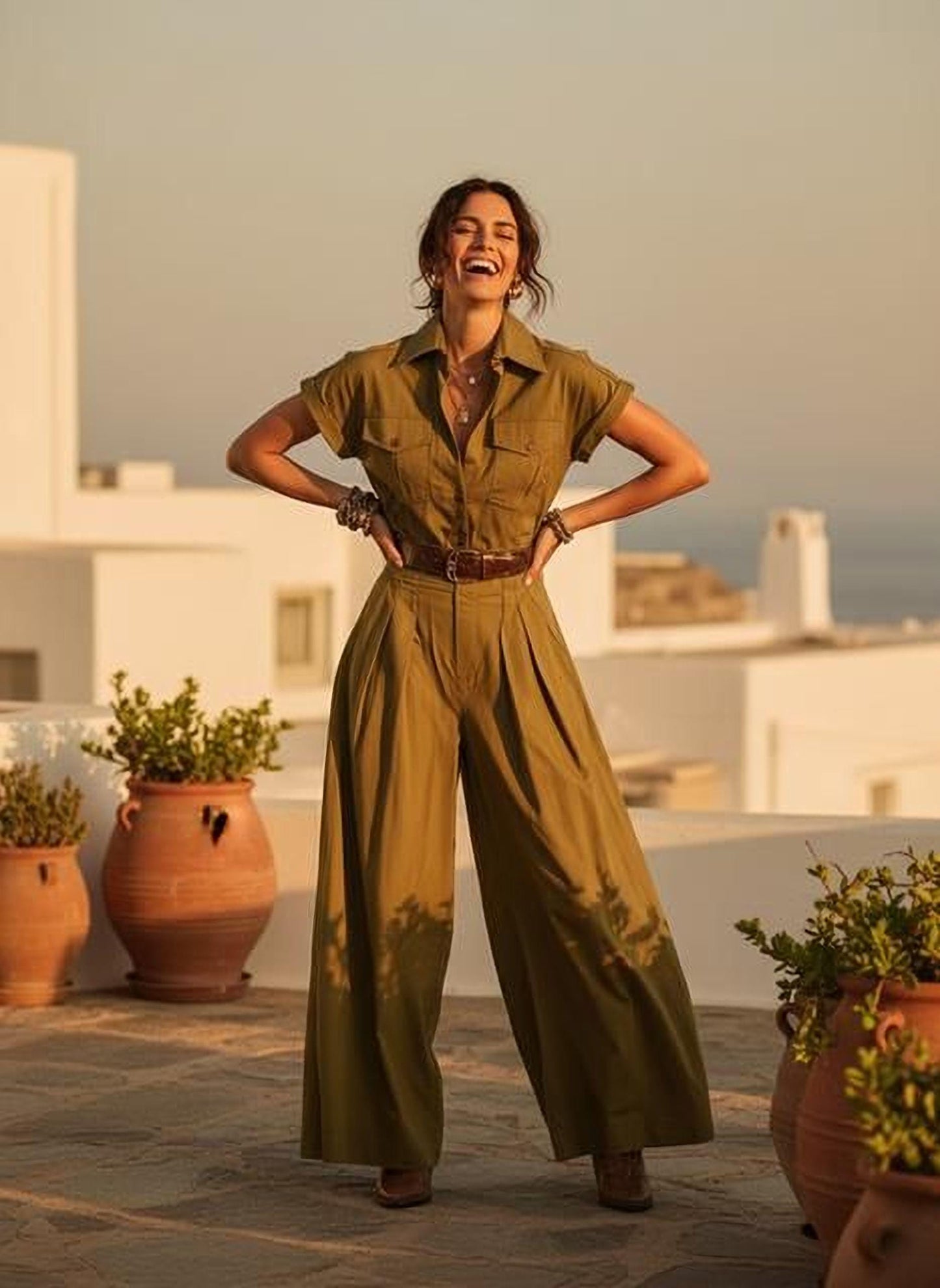 Olive Green Shirt Dress, Pockets, A-Line Maxi (Women’s S-XXL)