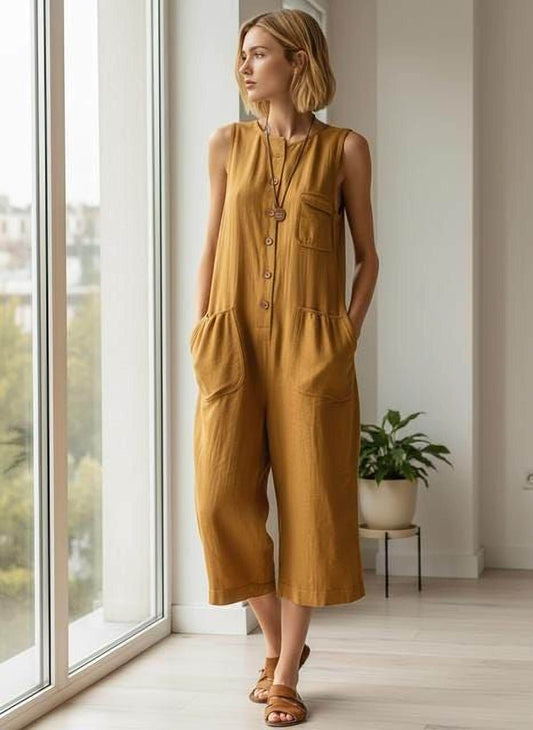 Wide-Leg Cropped Jumpsuit: Retro Boho Style (Sleeveless S-3XL)