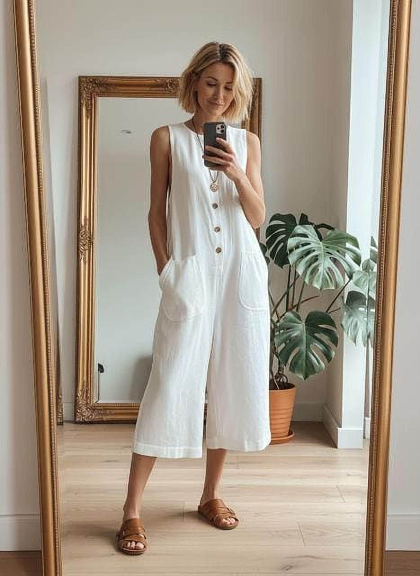 Wide-Leg Cropped Jumpsuit: Retro Boho Style (Sleeveless S-3XL)