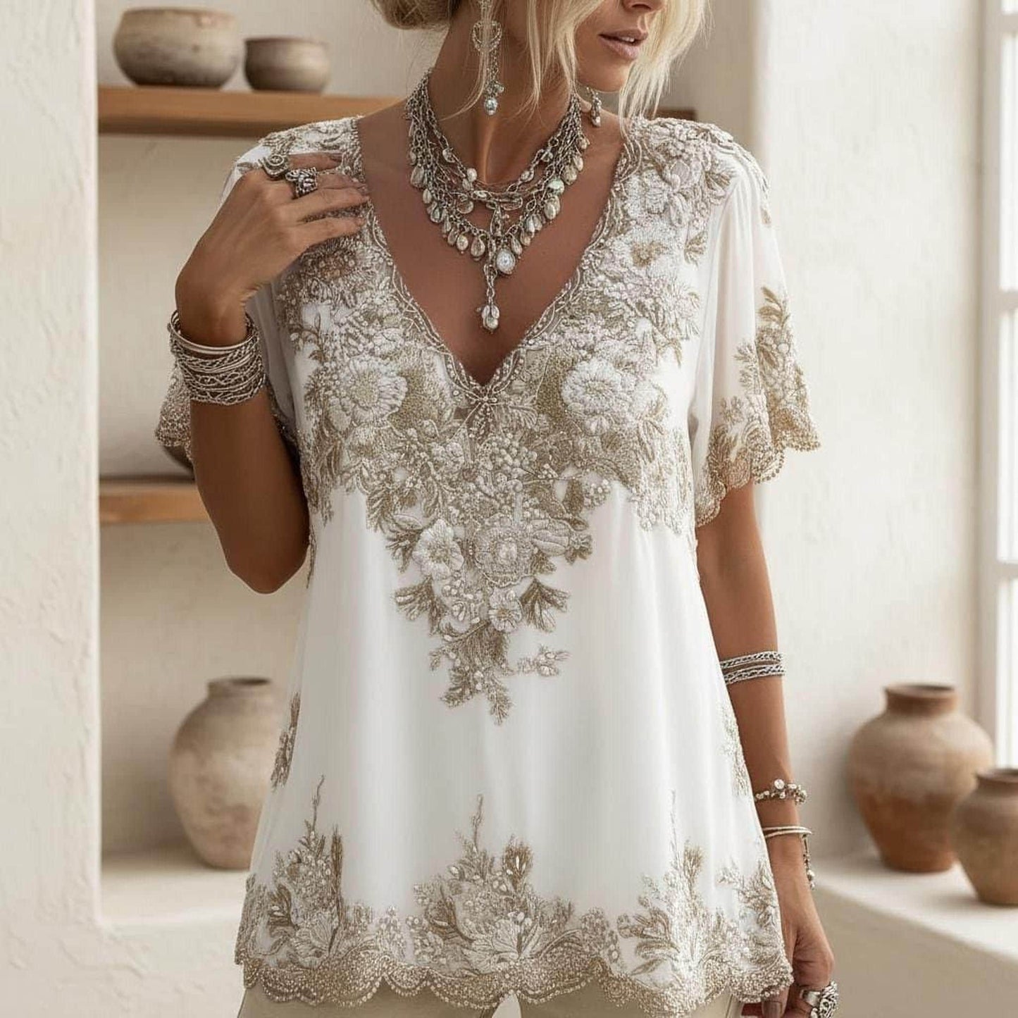 V Neck Boho Blouse: Artistic 3D Print (Plus Sizes S-5XL)
