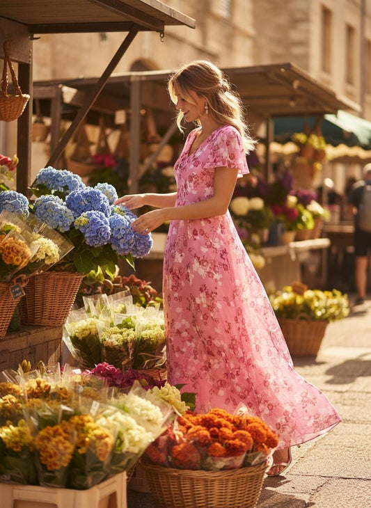 Floral Print Short Sleeve Summer Dress Women Ruffle Beach A-Line V-Neck Boho Plus Size