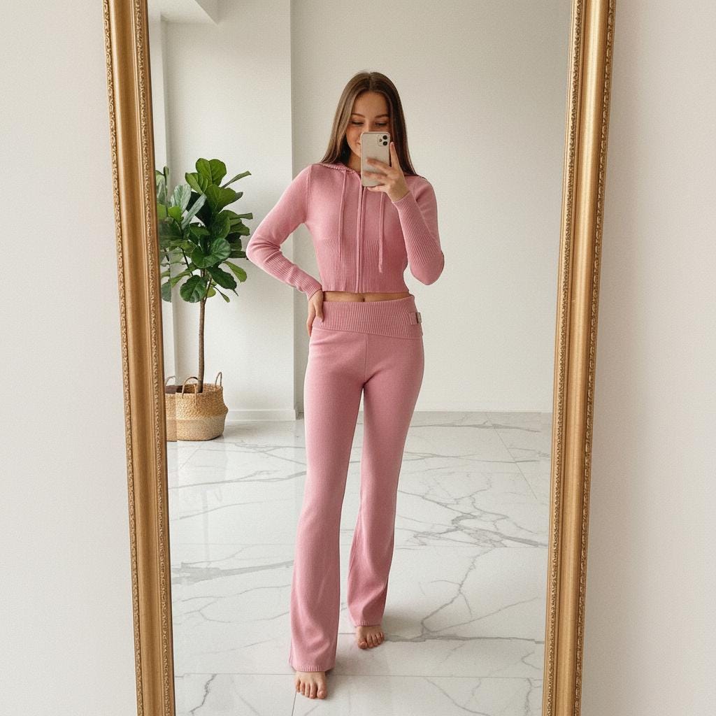 Women's Zip Hoodie Sweater and High Waist Pants Tracksuit Set