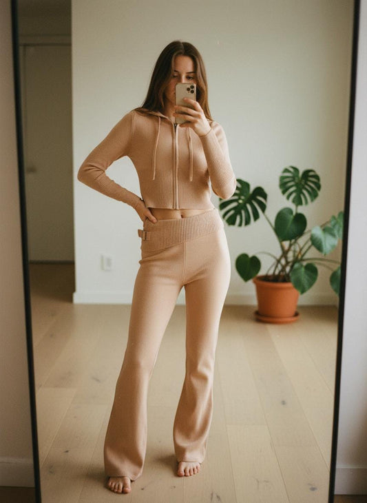 Women's Zip Hoodie Sweater and High Waist Pants Tracksuit Set