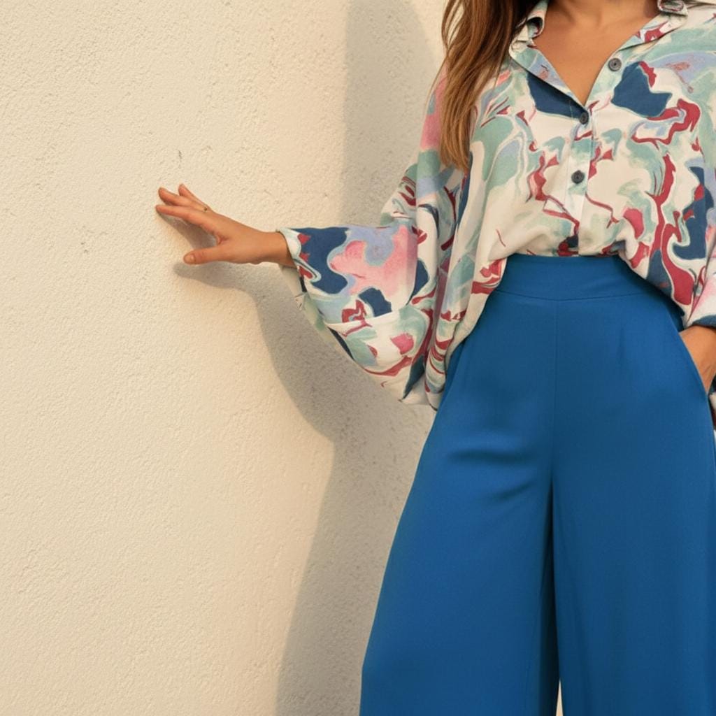 Fashionable Boho Floral Wide-Leg Pants Women Summer Palazzo Comfy Casual Trousers Elastic Waist
