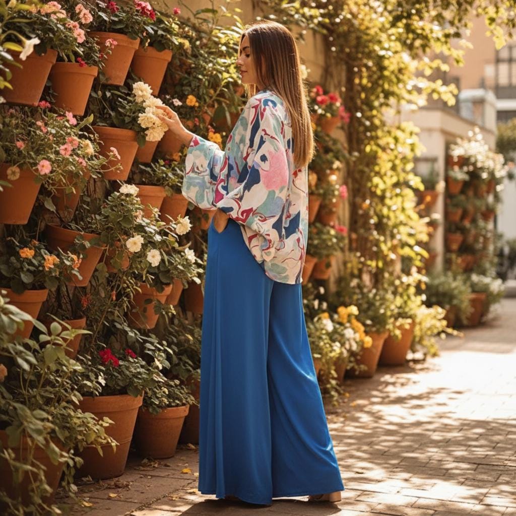 Fashionable Boho Floral Wide-Leg Pants Women Summer Palazzo Comfy Casual Trousers Elastic Waist