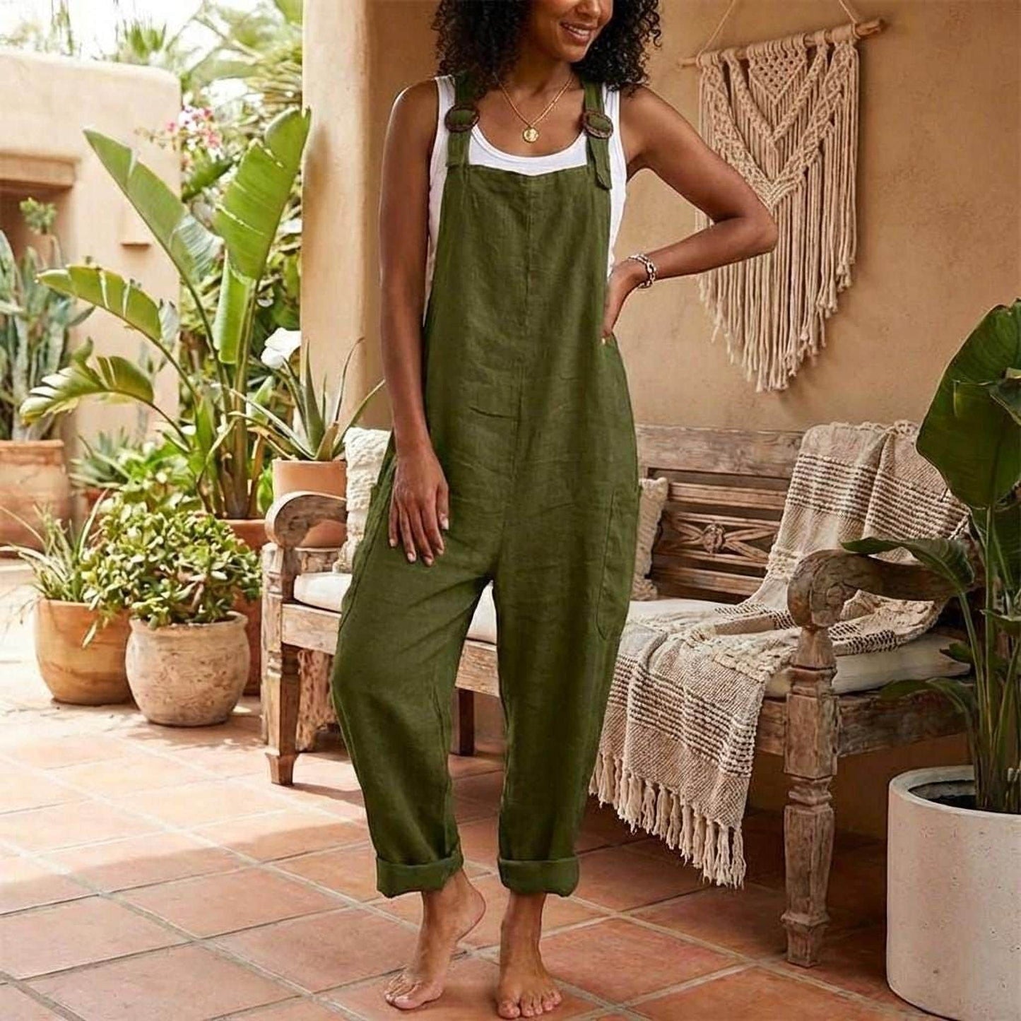 Relaxed Fit Jumpsuit: Sleeveless, Adjustable Straps, Plus Size Friendly