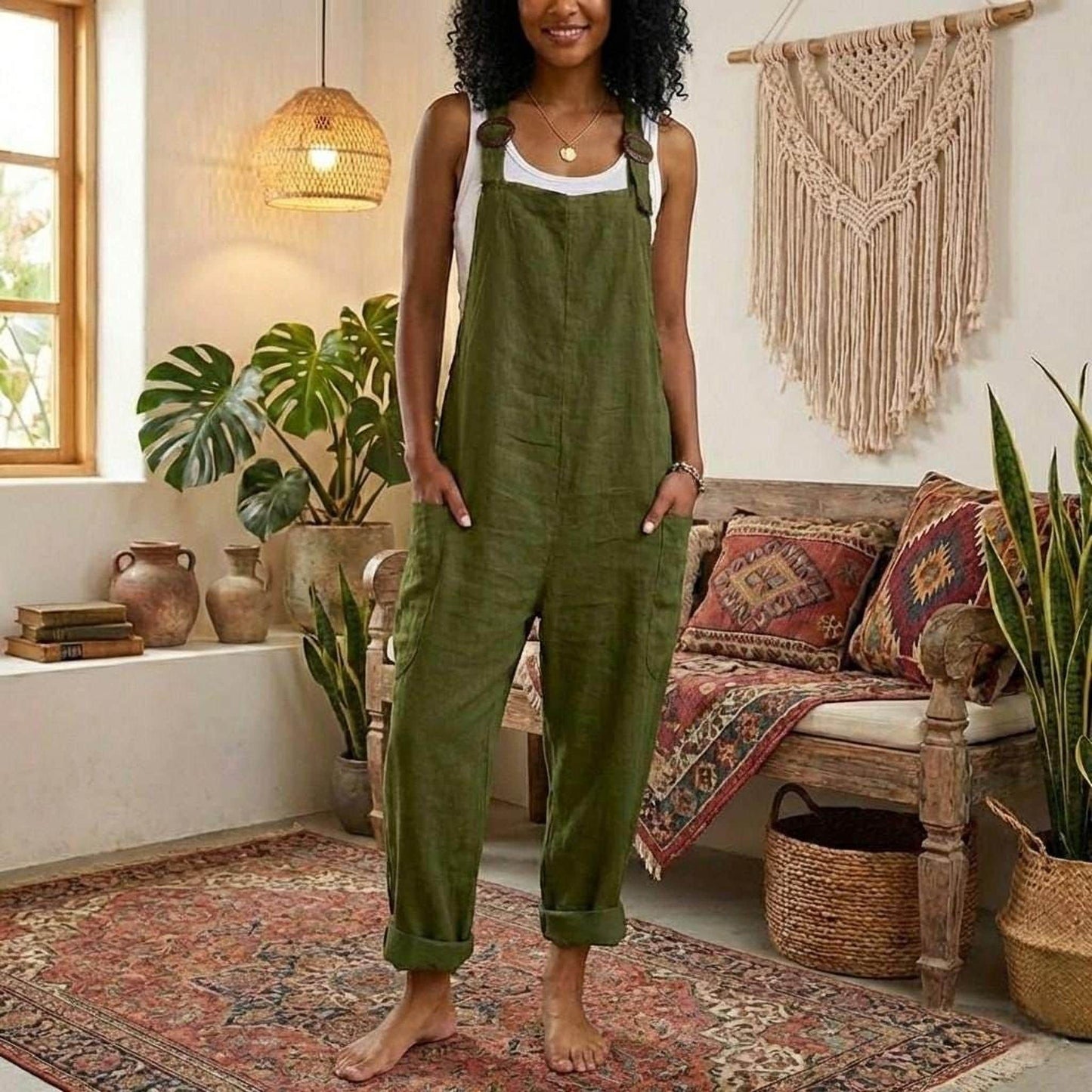 Relaxed Fit Jumpsuit: Sleeveless, Adjustable Straps, Plus Size Friendly