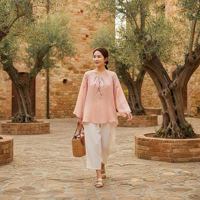 Floral Embroidered Cotton Shirt, Long Sleeve Sun Protection (Plus Sizes M-4XL)