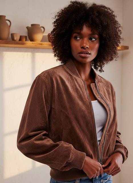Brown Faux Suede Bomber Jacket - Soft Zip-Up Fall Coat
