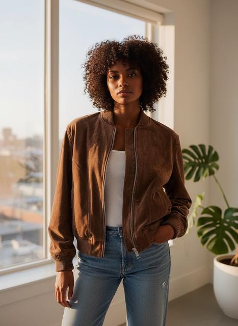 Brown Faux Suede Bomber Jacket - Soft Zip-Up Fall Coat