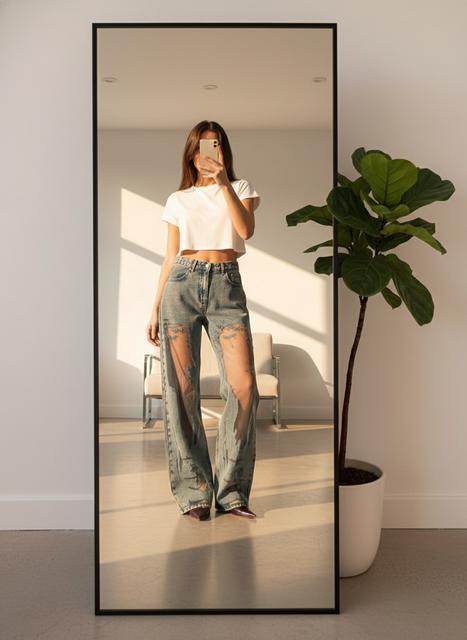 Straight-Leg Vintage Jeans: Hollow Pattern Denim (Women’s Sizes)
