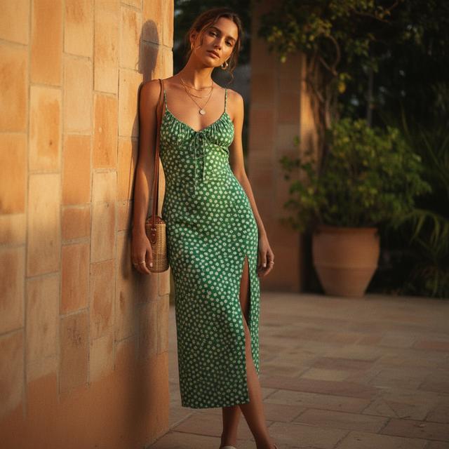 Floral Summer Dress - Sleeveless Midi with Elastic Waist