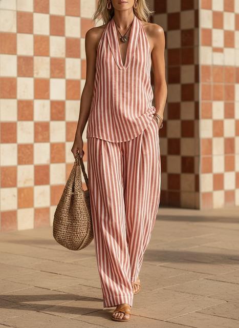 Striped Wide-Leg Pants & Top Set - Lightweight Summer Style