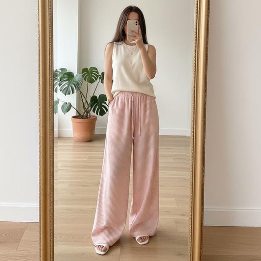 Wide-Leg Palazzo Pants: Drawstring Waist, Floor-Length with Pockets