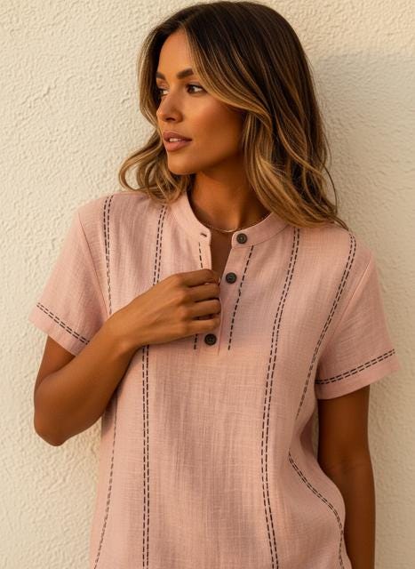 Korean Casual Blouse, Patchwork Stand Collar (Short Sleeve S-3XL)
