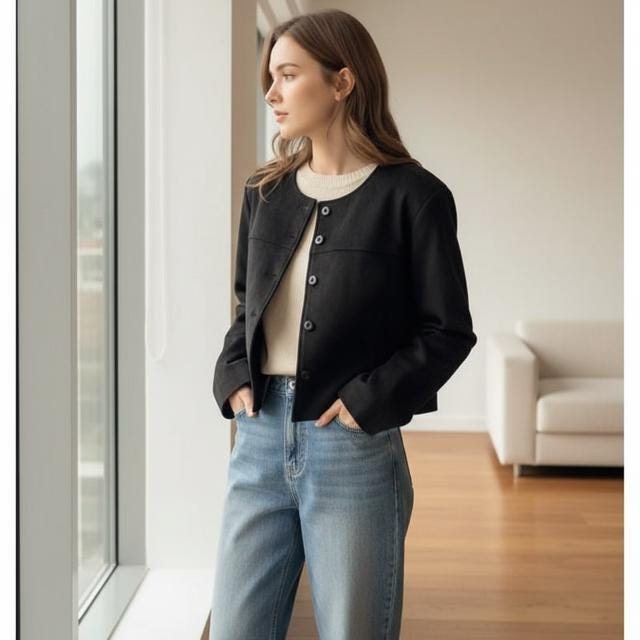 Slimming Faux Suede Jacket: Retro Style in Black or Brown