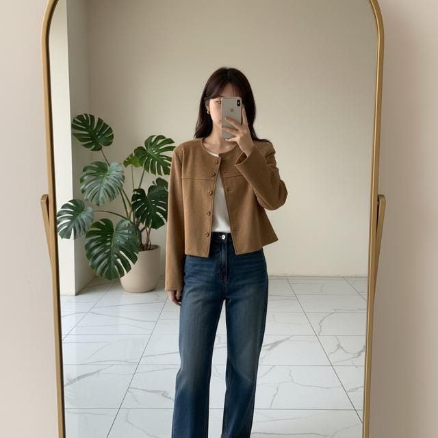 Slimming Faux Suede Jacket: Retro Style in Black or Brown