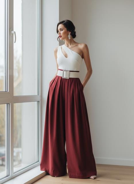 High-Waisted Wide Leg Pants: Loose Fit with Belt, Casual Workwear